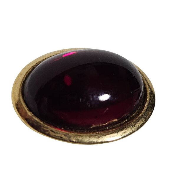 Vintage Gold Tone Oval Red Cabochon Stud Earrings Retro 50s 60s Fashion Jewelry - Picture 3 of 4